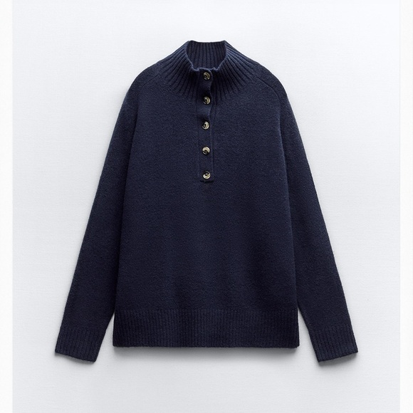 Zara Navy Cowl Neck Sweater - Picture 2 of 4